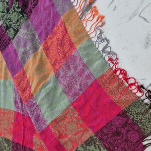 Pashmina Wool & Silk Jaquard Wrap, Paisley & Check Multi Color